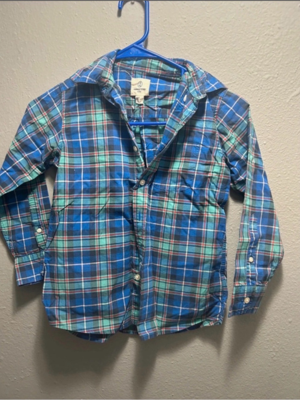 Lands' End Blue and Green Plaid Button-Down Shirt for Kids